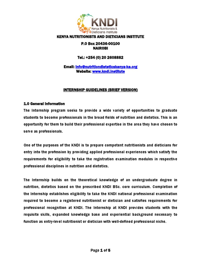 KNDI Internship Program Overview | PDF | Dietitian | Health Care