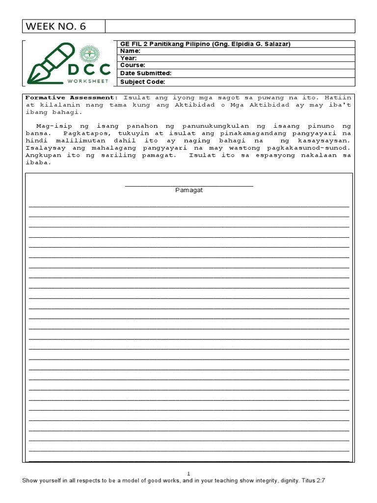 Worksheet Week 6 | PDF