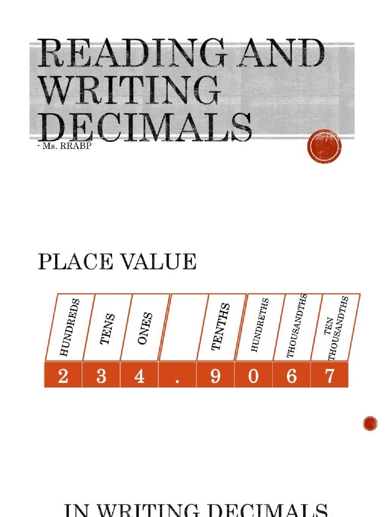 Reading and Writing Decimals PDF