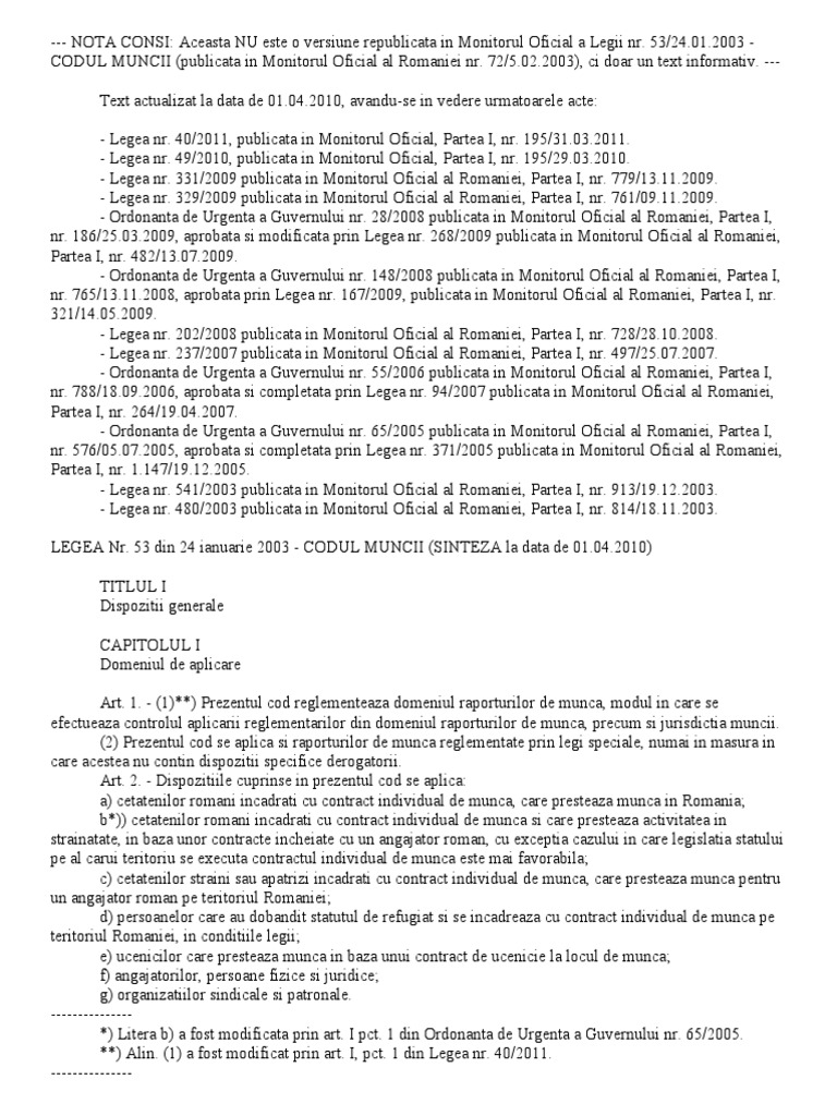 Sinteza Codul Muncii