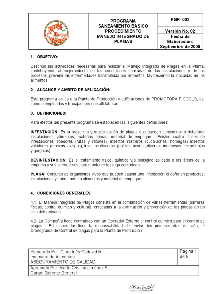 Procedimiento Control de Plagas | PDF | Plaga (organismo) | Alimentos