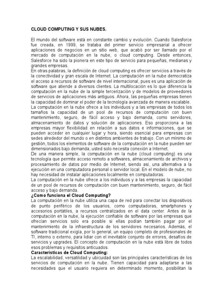 Cloud Computing y Sus Nubes | PDF | Computación en la nube | Servidor ...