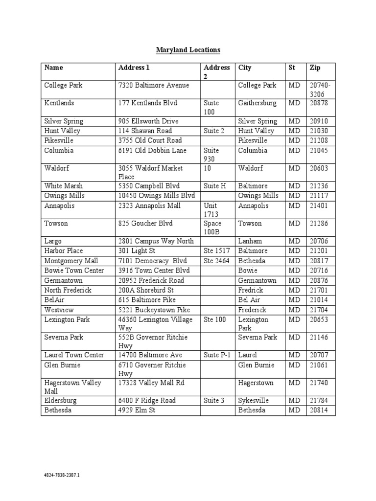 Maryland Address Directory | PDF | Maryland