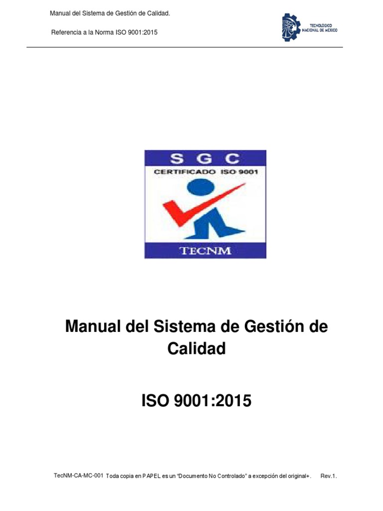Manual de Gestión de Calidad ISO 9001 | PDF | Sistema de manejo de ...