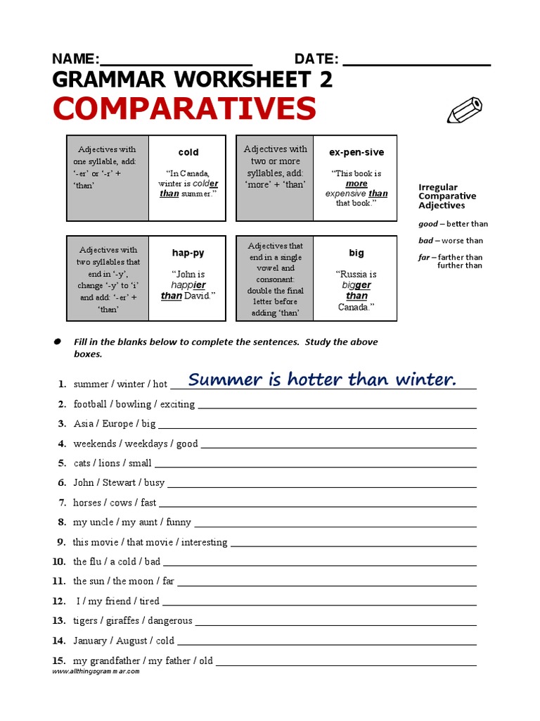 Comparatives: Grammar Worksheet 2 | PDF | Human Communication ...