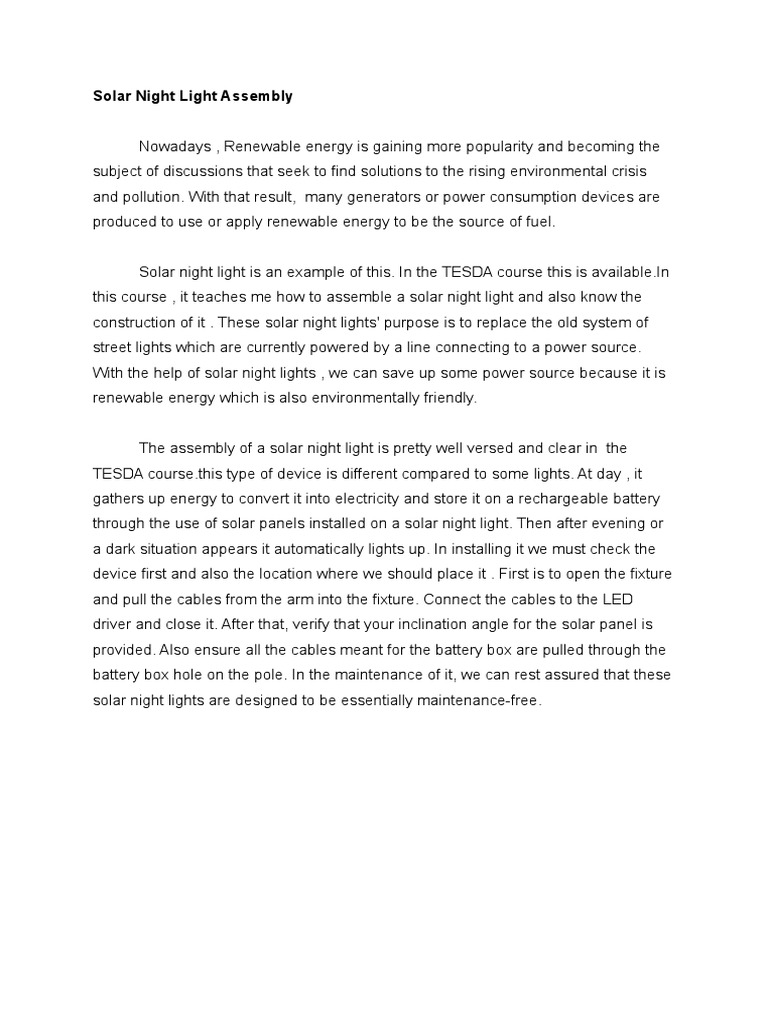 Solar Night Light Assembly PDF