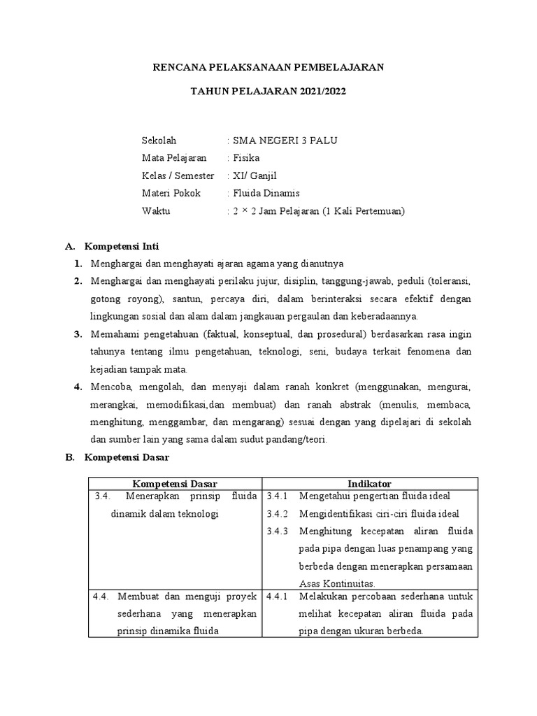 RPP Fluida Dinamis Pertemuan 1 | PDF