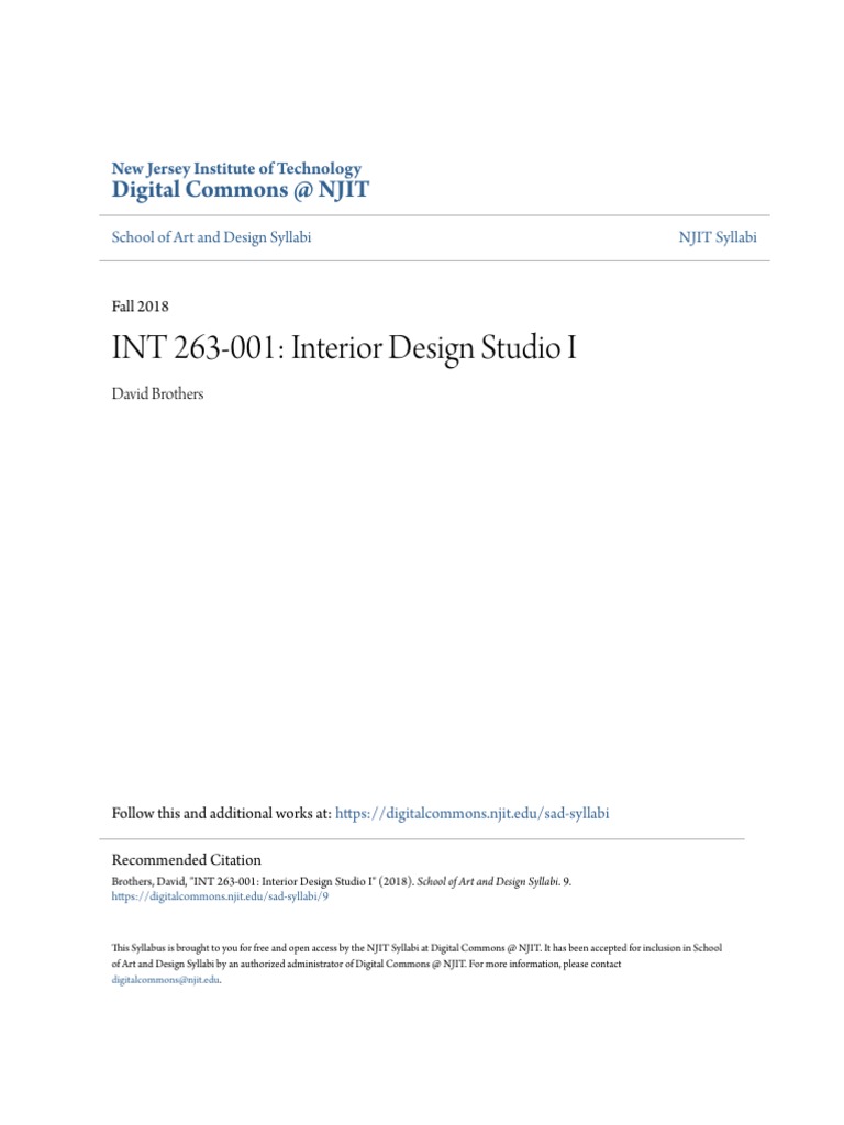 Interior Design Studio I Syllabus | PDF