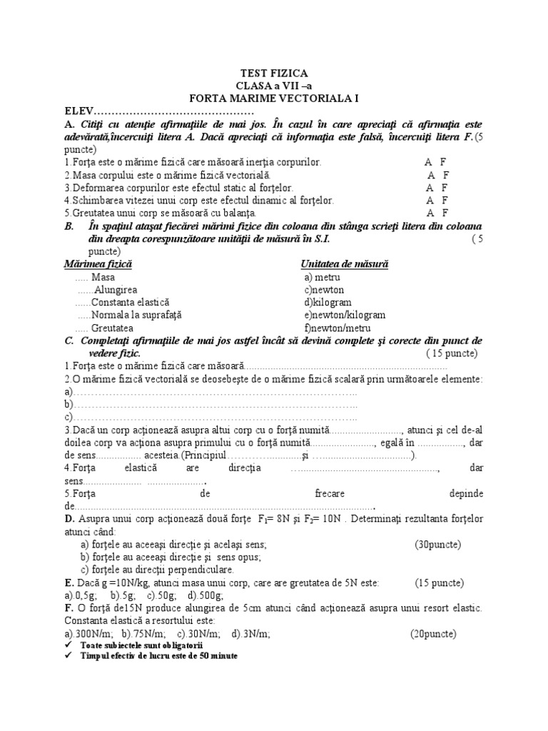 TEST FIZICA NR 1 | PDF