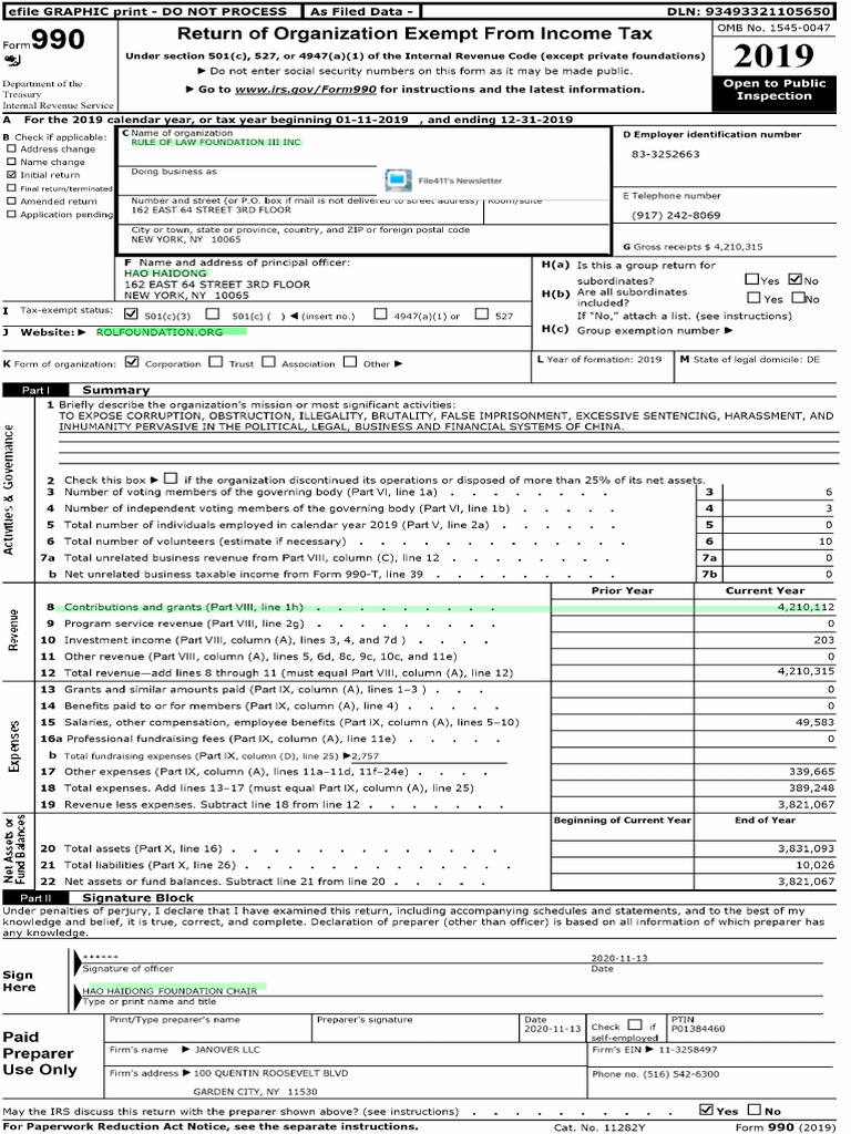 Rule of Law Foundation III - 2019 IRS-990 Filing | PDF | Irs Tax Forms ...