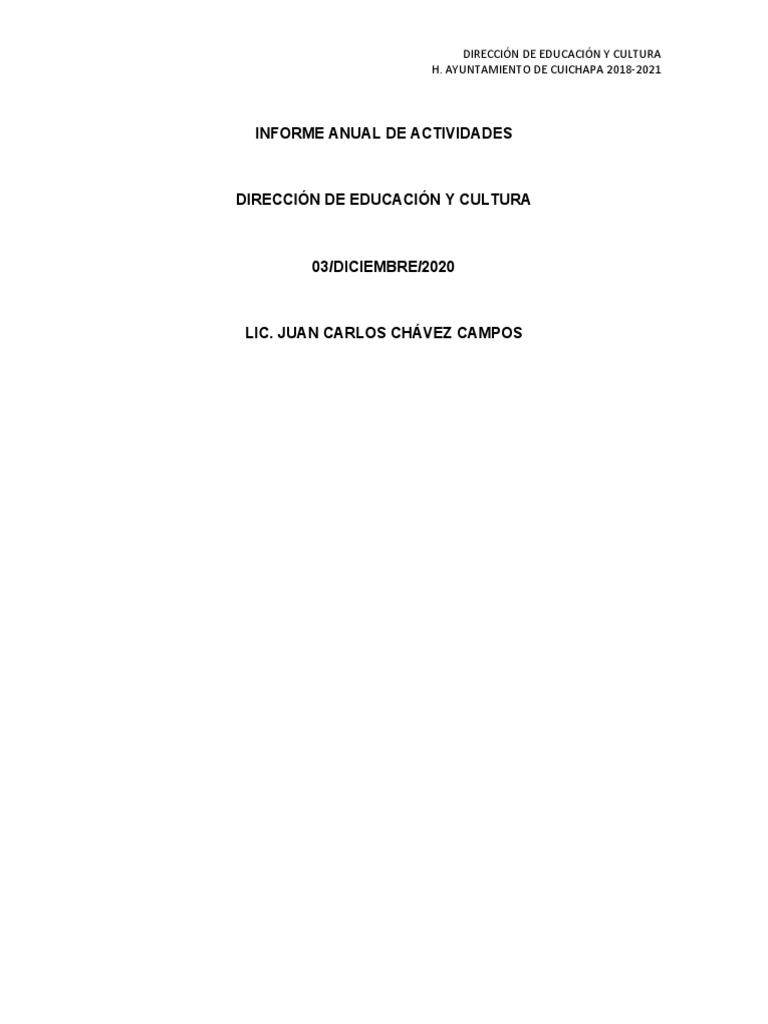 Informe de Actividades 2020 Cuichapa | PDF | Educación primaria