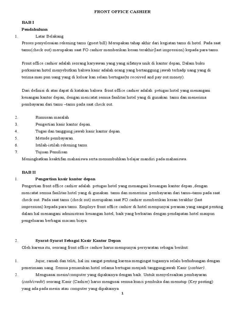 Front Office Cashier PDF