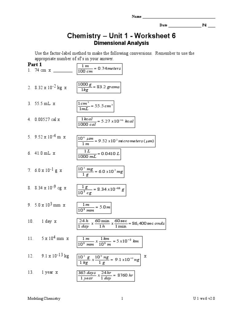 Dimensional Analysis Converting Between Measurement Units Using Factor