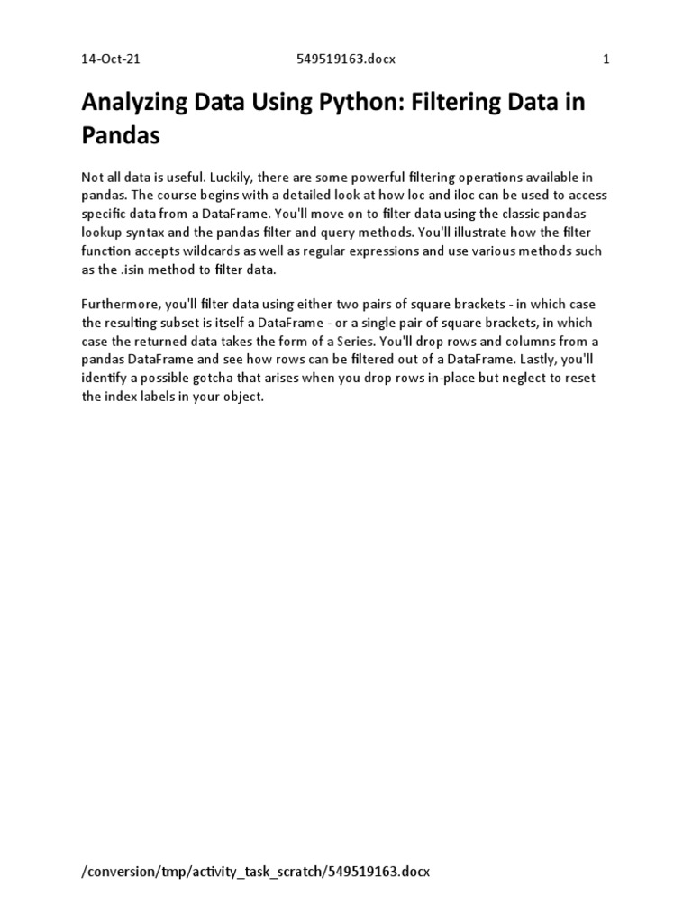 Analyzing Data Using Python Filtering Data in Pandas | PDF | Boolean ...