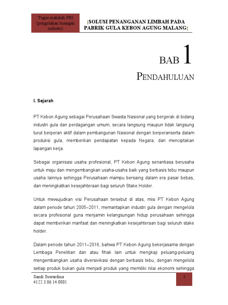 Makalah Pengolahan Limbah Cair Pada Pabrik Gula Kebon Makalah Pengolahan Limbah Cair Pada Pabrik Gula Kebon