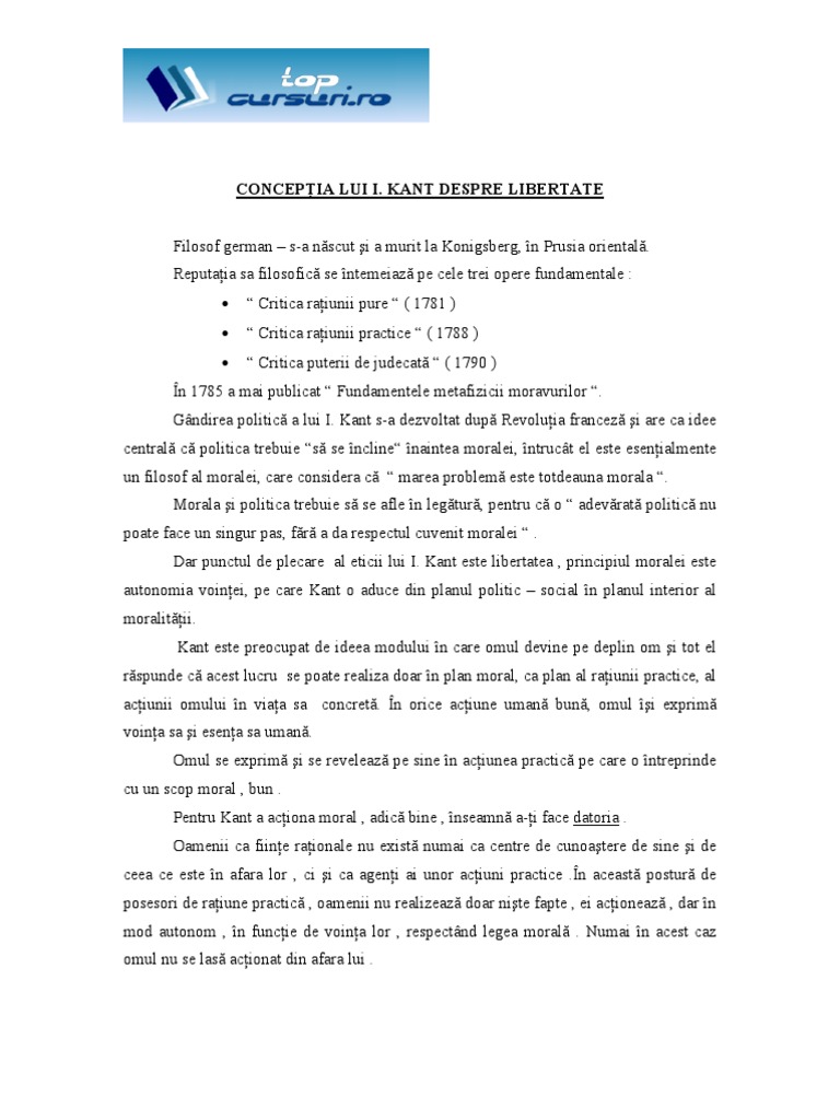 Conceptia Lui Immanuel Kant Despre Libertate | PDF