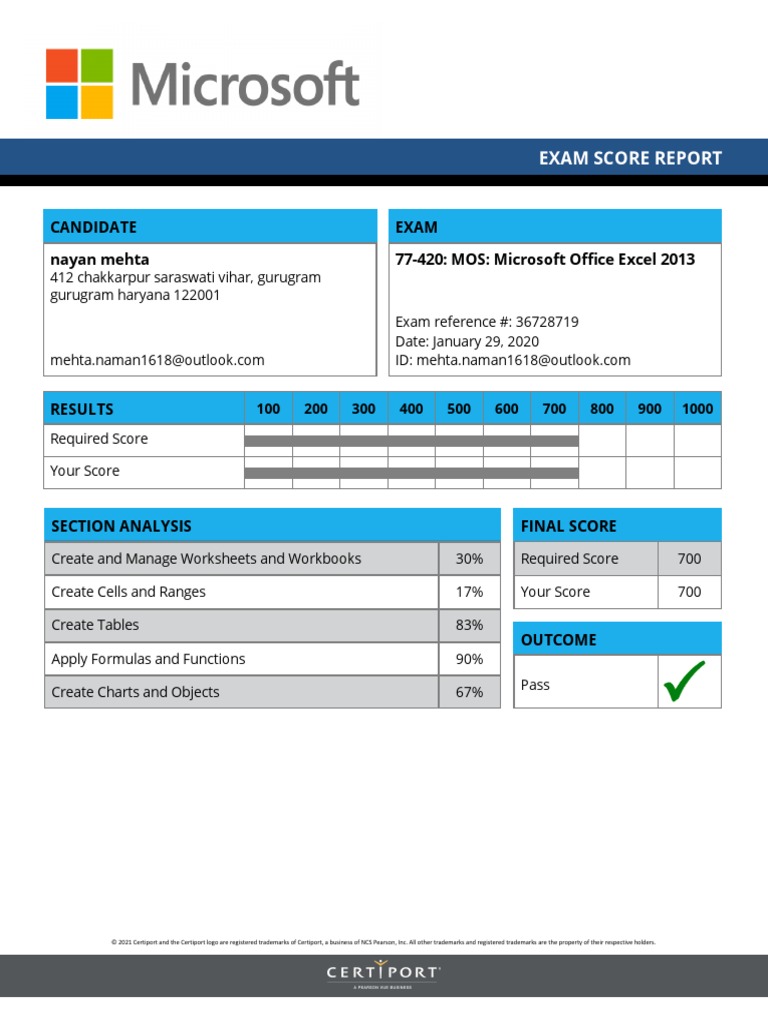 Candidate Nayan Mehta Exam 77-420: MOS: Microsoft O Ce Excel 2013 | PDF ...