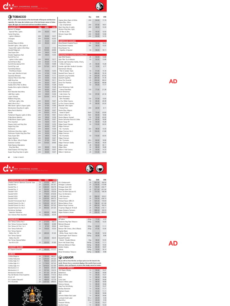 dfds duty free tobacco prices Dubai Duty Free Tobacco Price List | PDF | Scotch Whisky