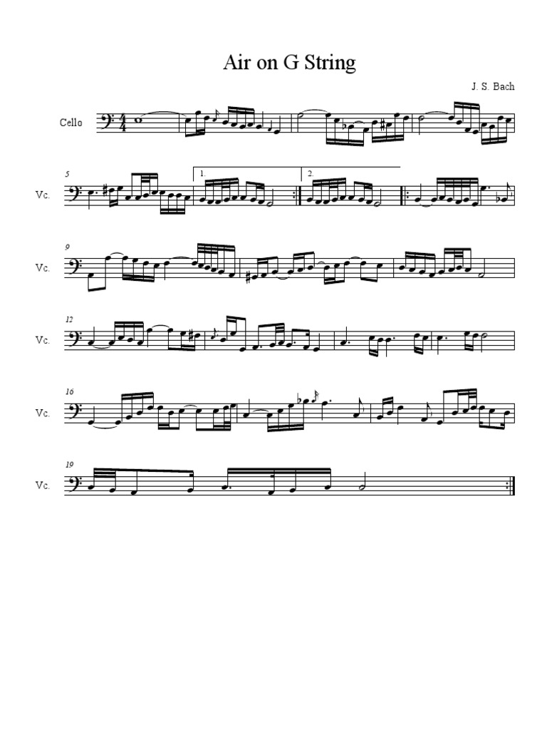 Bach's Air on G String for Cellists | PDF
