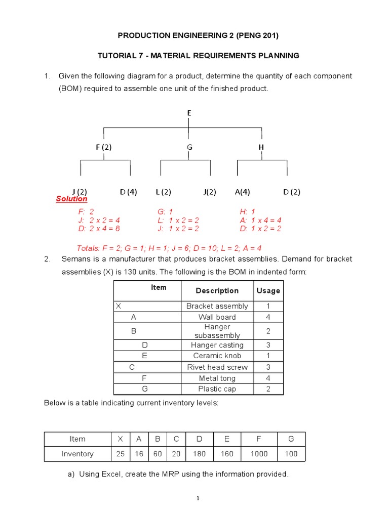 Tutorial 7 Solutions - Material Requirements Planning | PDF | Business