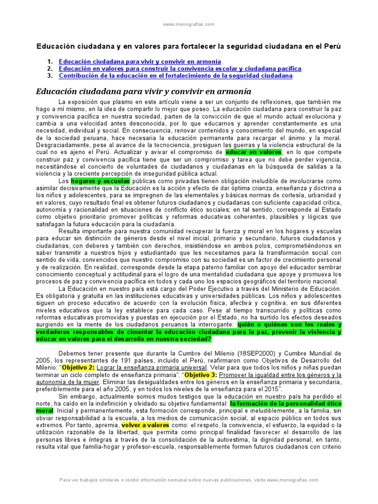 Educacion Ciudadana y Valores Fortalecer Seguridad Ciudadana | PDF ...