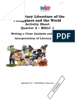 21 Century Literature of The Philippines and The World: Activity Sheet Quarter 2 - MELC 1
