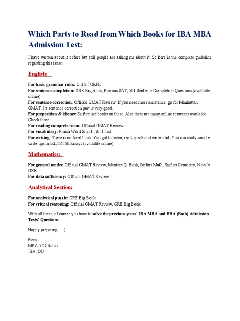 IBA MBA Booklist (Which Parts To Read From Which Books) | PDF