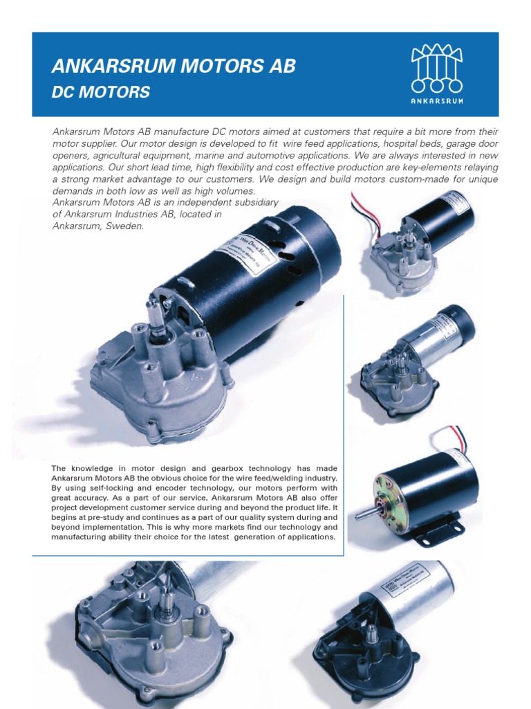 Ankarsrum Motors AB Custom DC Motors for Wire Feed Applications