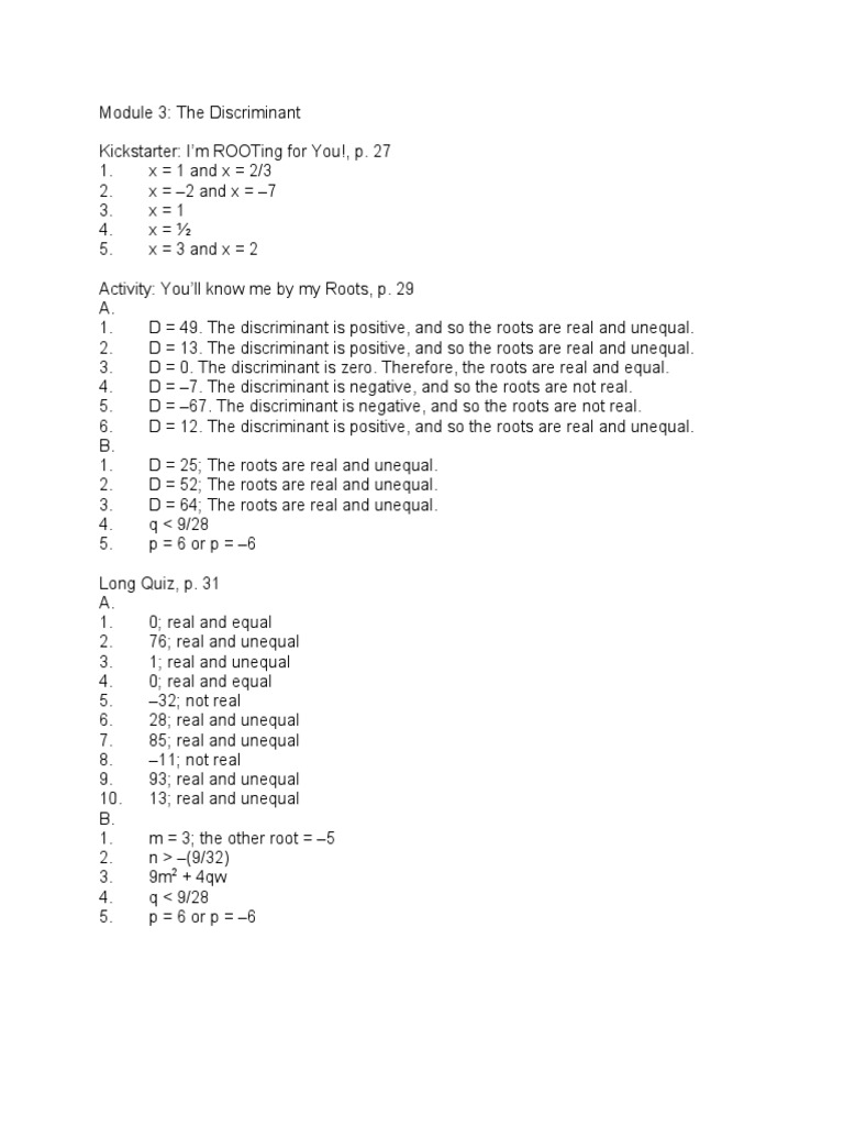 Math 9 - Q1 - M3 - Answer Key | PDF | Language Arts & Discipline ...