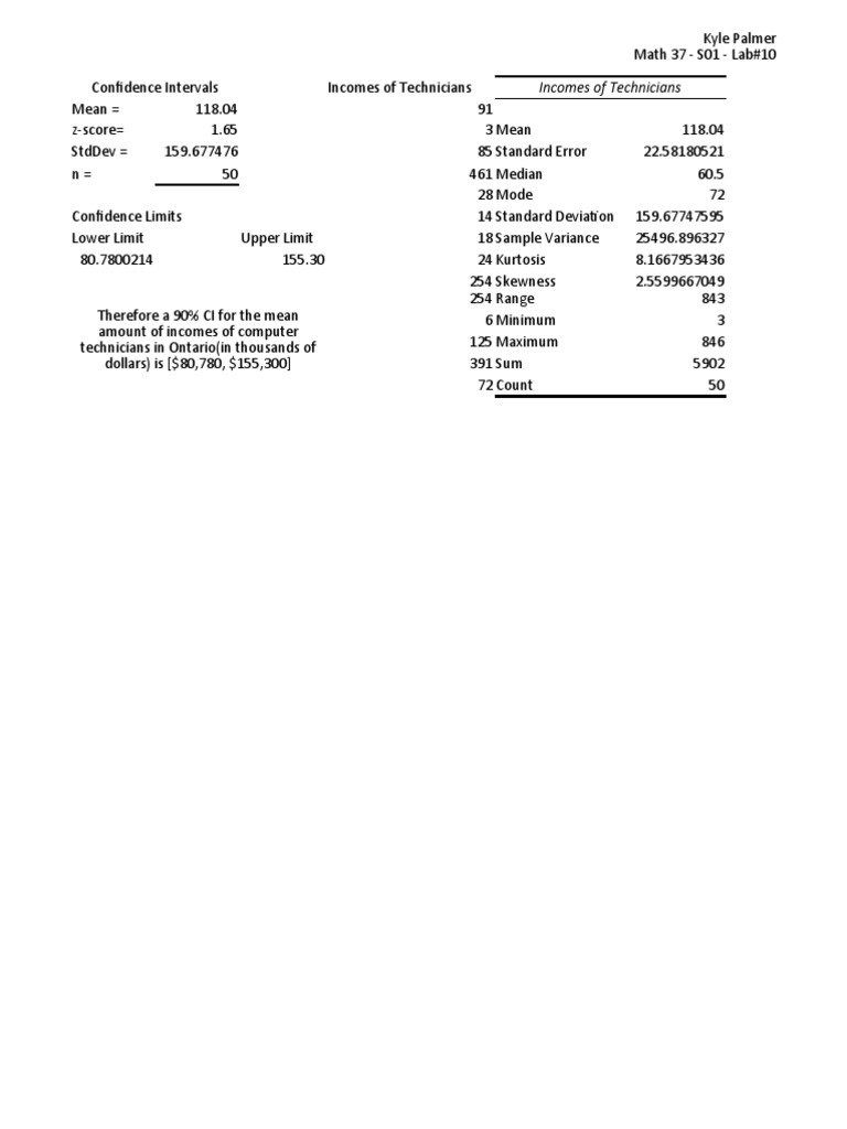 Lab 10 | PDF | Standard Deviation | Mean