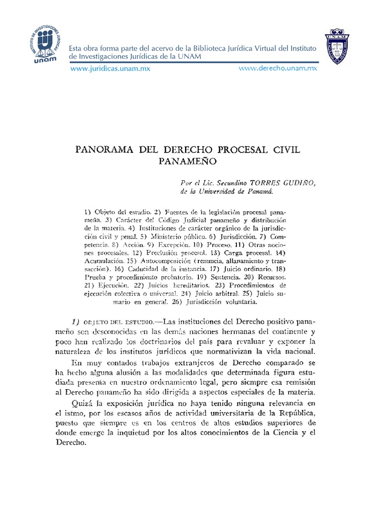 Panorama del Derecho Procesal Civil en Panamá | PDF | Competencia (ley ...