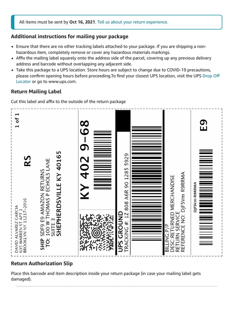 Additional Instructions For Mailing Your Package: Tell Us About Your ...