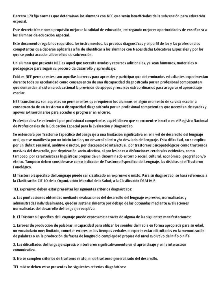 Decreto 170 | PDF | Evaluación | Aprendizaje