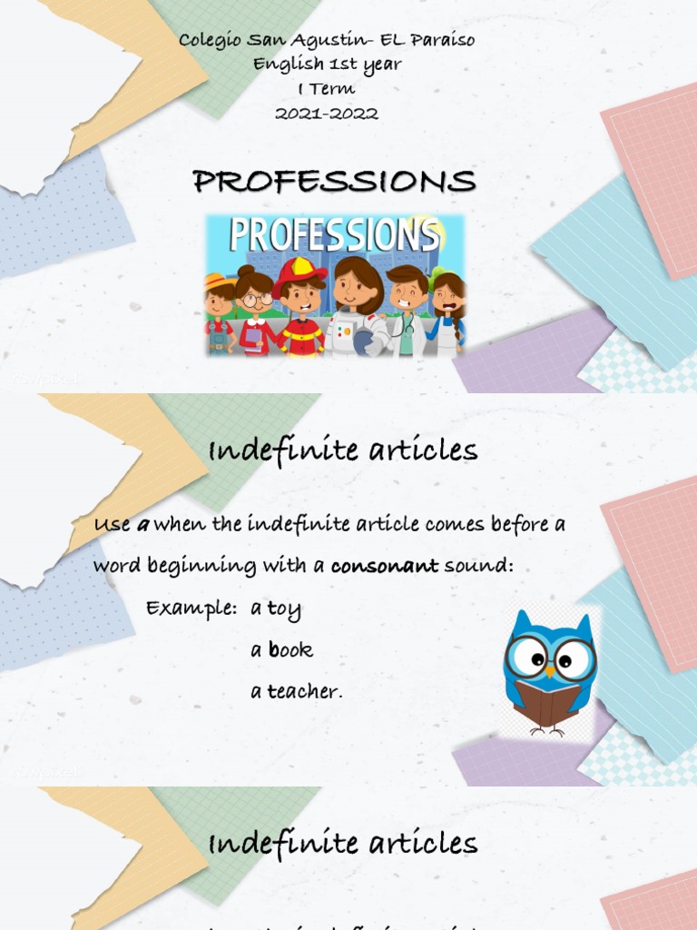Professions: Colegio San Agustin-EL Paraiso English 1st Year I Term ...