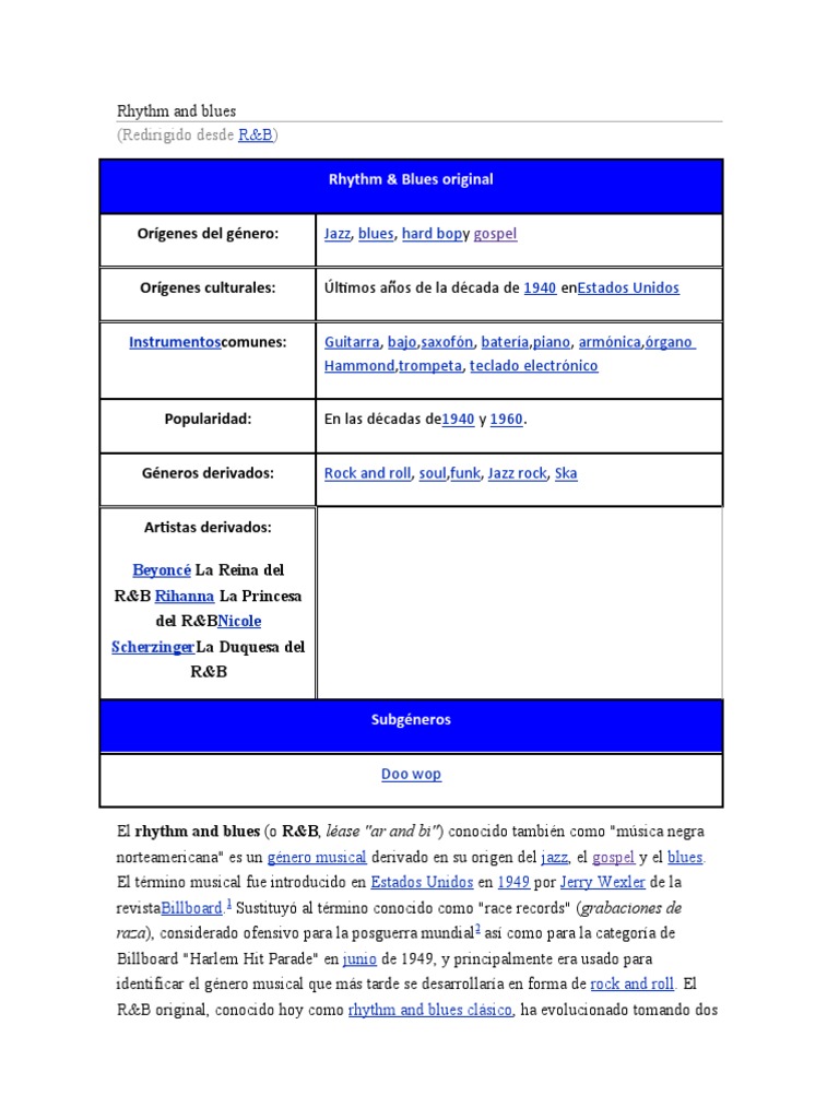 Rhythm And Blues Pdf Ritmo Y Blues Las Artes Escénicas