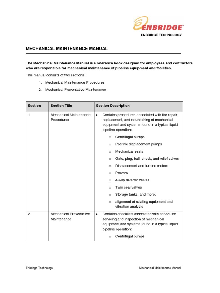 Enbridge Mechanical Maintenance Manual | PDF | Pump | Valve