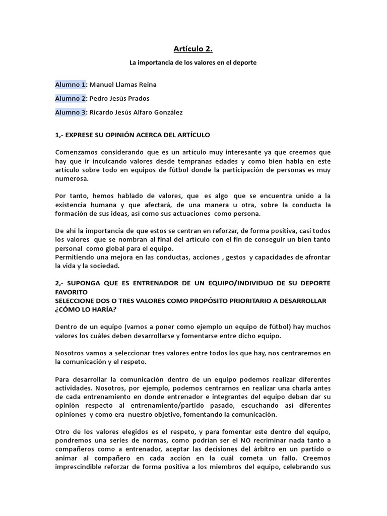 Artículo 2 - La - Importancia - de - Los - Valores - en - El - Deporte ...