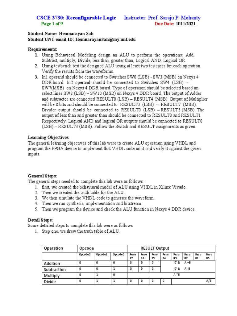 FPGA Lab 0 Report Template PDF Vhdl Computing