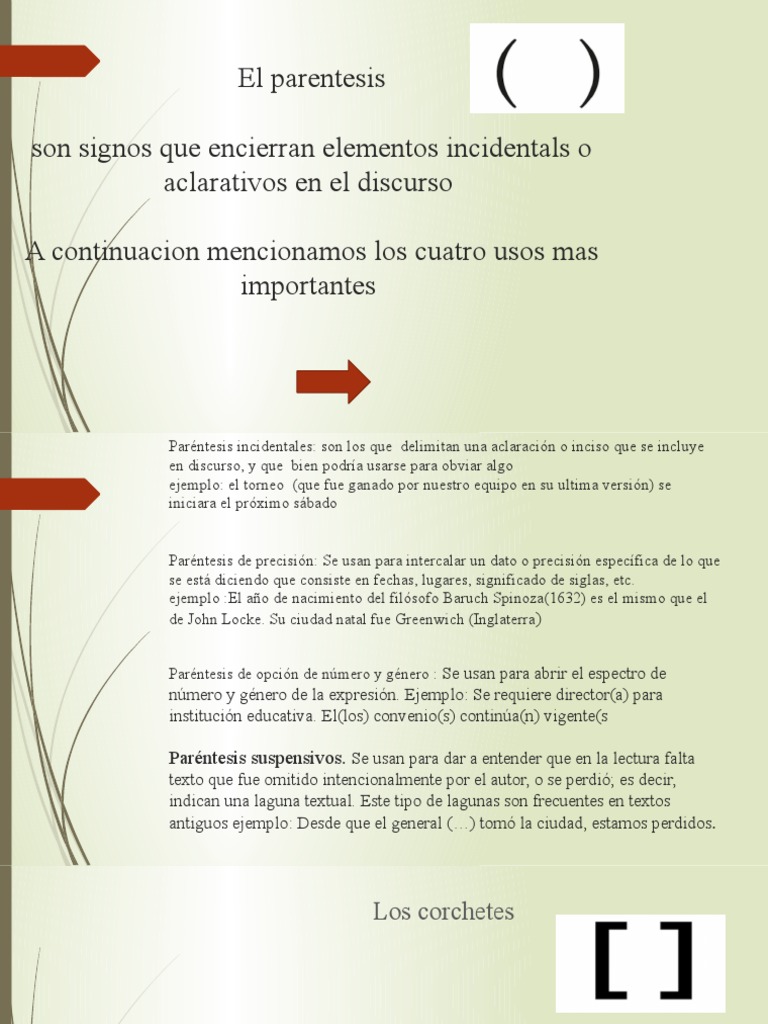 Usos de paréntesis, corchetes y raya | PDF | Comillas | Soporte