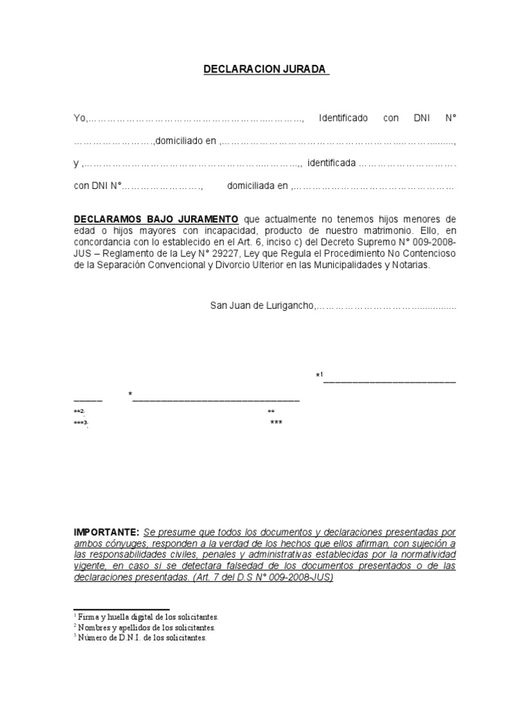Declaración Jurada de No Tener Hijos | PDF