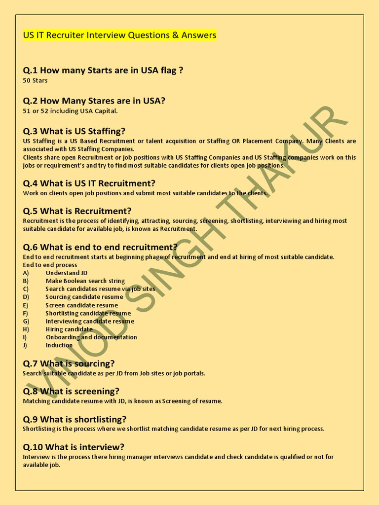 US IT Recruiter Interview Questions and Answers | PDF | Asylum Seeker ...