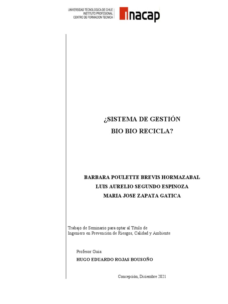 Formato INACAP Desarrollo Proyecto | PDF | Reciclaje | Residuos