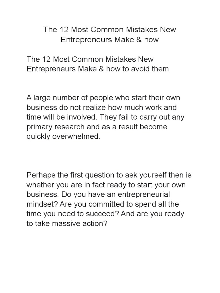 The 12 Most Common Mistakes New Entrepreneurs Make & How | PDF ...