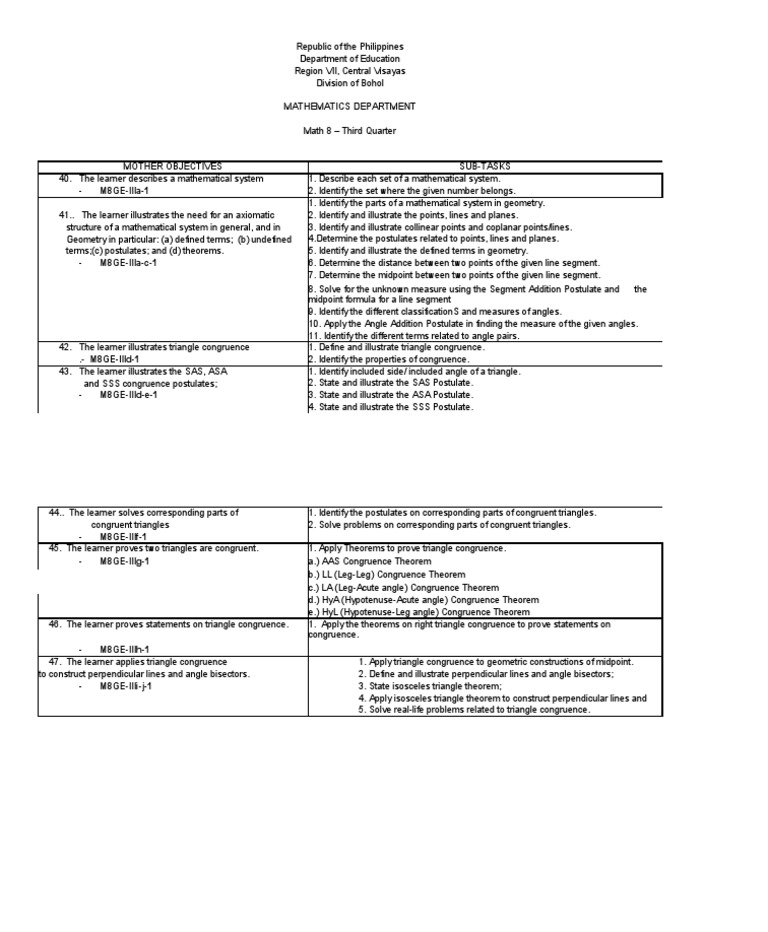 Math 8 3rd Quarter Subtasks | PDF | Triangle | Perpendicular