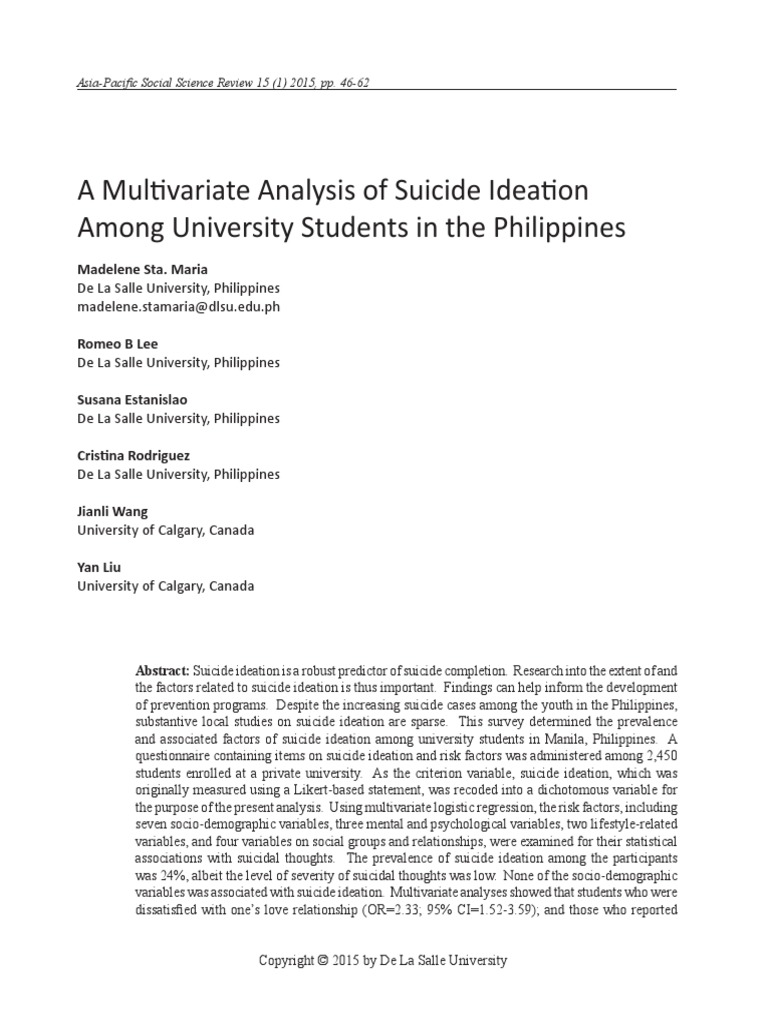 A Multivariate Analysis of Suicide Ideation Among University Students ...