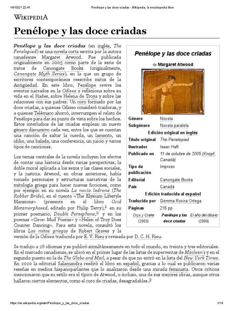 Penélope y Las Doce Criadas Wikipedia, La Enciclopedia Libre PDF