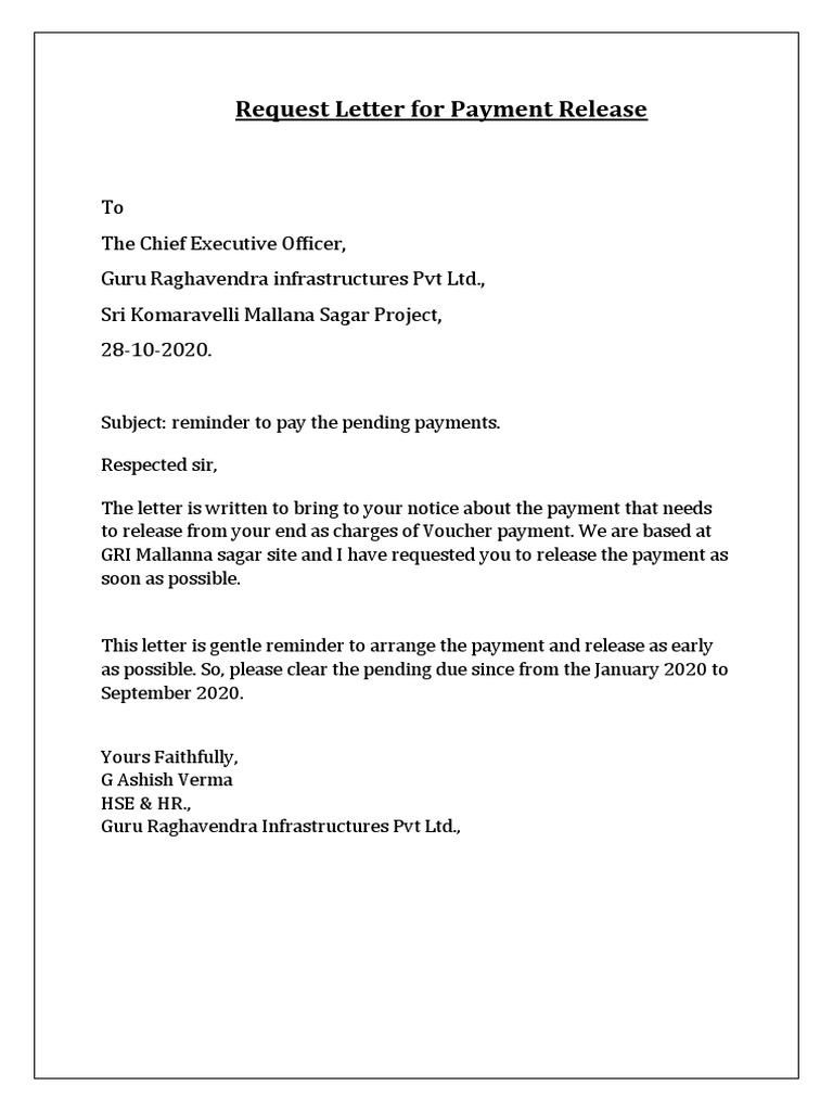Request Letter For Payment Release PDF