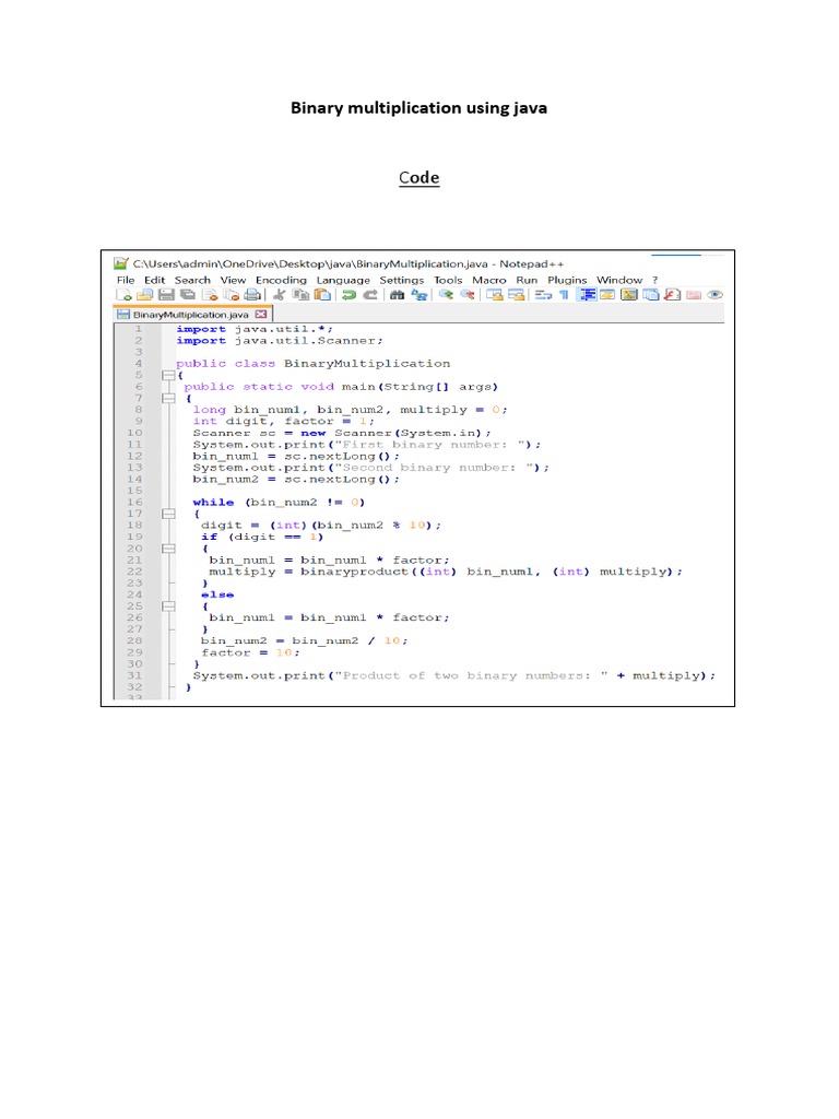 Binary Multiplication Java | PDF