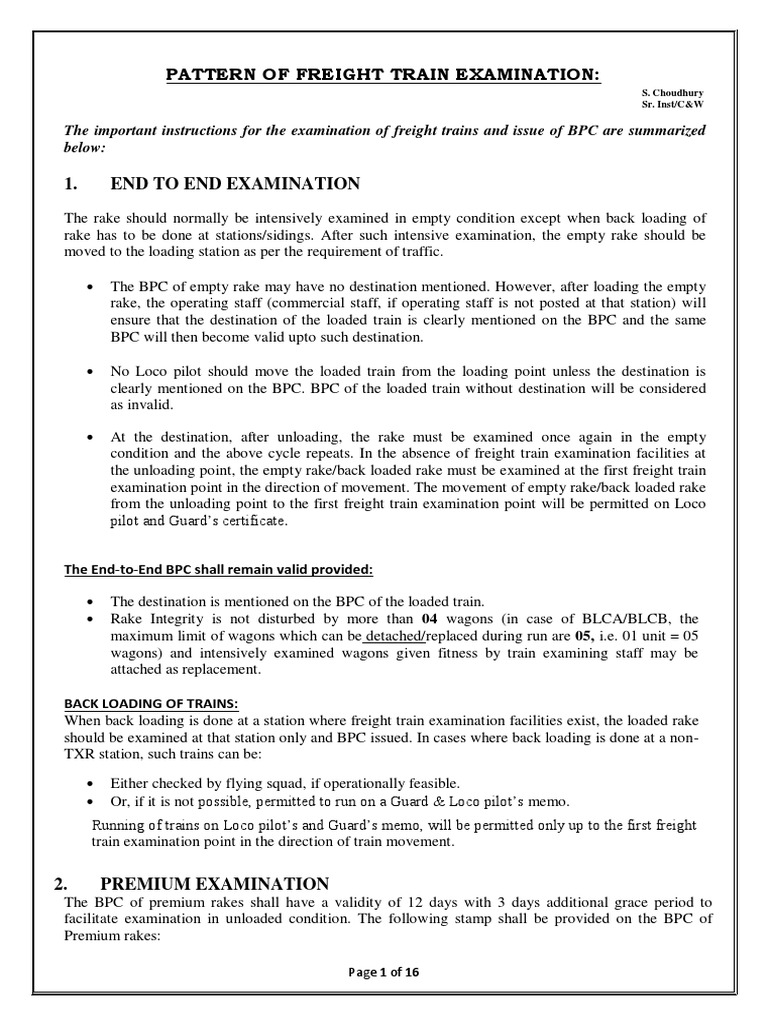 Freight Train Examination & BPC Guidelines | PDF | Train | Pipe (Fluid ...