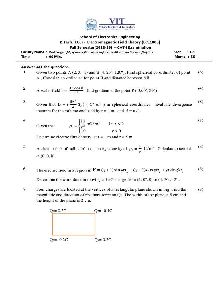 Electromagnetic Field Theory Exam 2018 | PDF